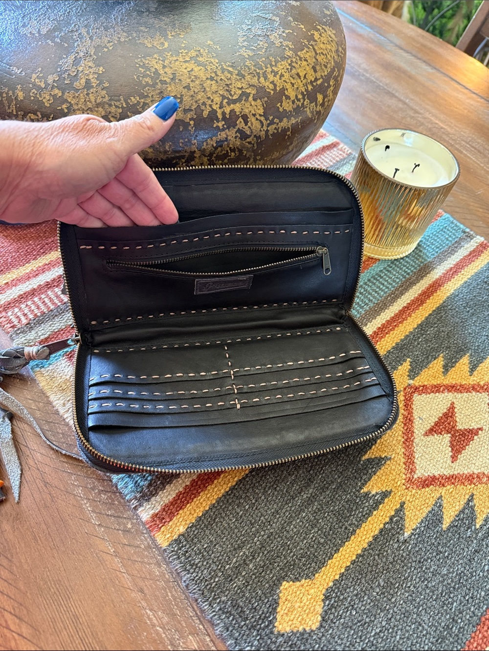 Grey Leather Zip Wallet with Tassel - Picture 4 of 6